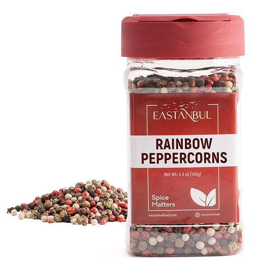 Eastanbul Rainbow Peppercorns for Grinder Refill, 4.9oz, Peppercorns Whole Rainbow White, Green, Pink, Black Pepper for Grinder Refills, Medley, Mixed, Assorted Pepper, Natural, Vegan, Non-GMO