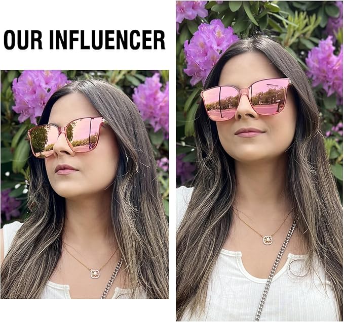 DUCO Oversized Polarized Sunglasses Womens Trendy Mirrored Shades Retro Round Vintage Light Weight UV400 Sun Glasses W016