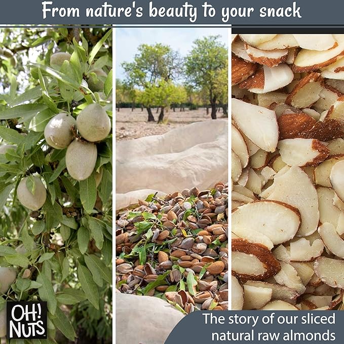 Oh! Nuts Raw Natural Sliced Almonds - 100% Natural - Sliced Almonds - 1.5 lb - Almonds Raw - Packed in New York Zip-Seal Bag for Exceptional Freshness
