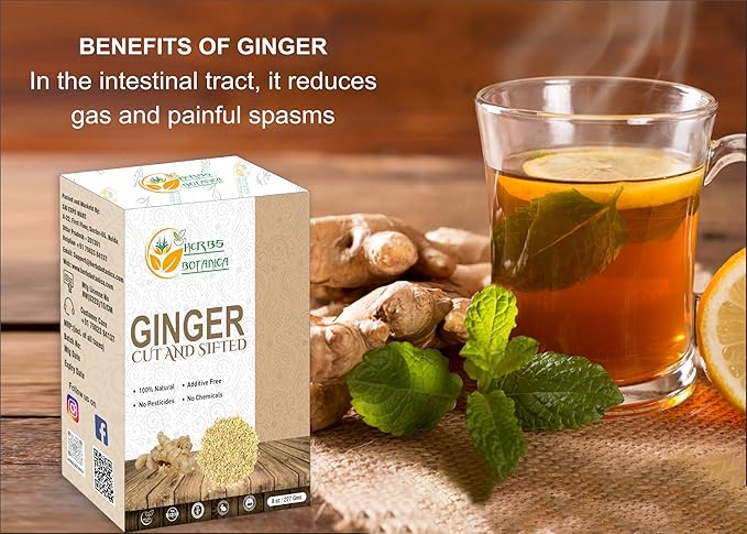 Herbs Botanica Dried Ginger Root Cut And Sifted for Teas, Tinctures and Infused oils. | Flavour India Spice, Food Grade, Non Irradiated, NON GMO | 1/2 Lb or 8 oz