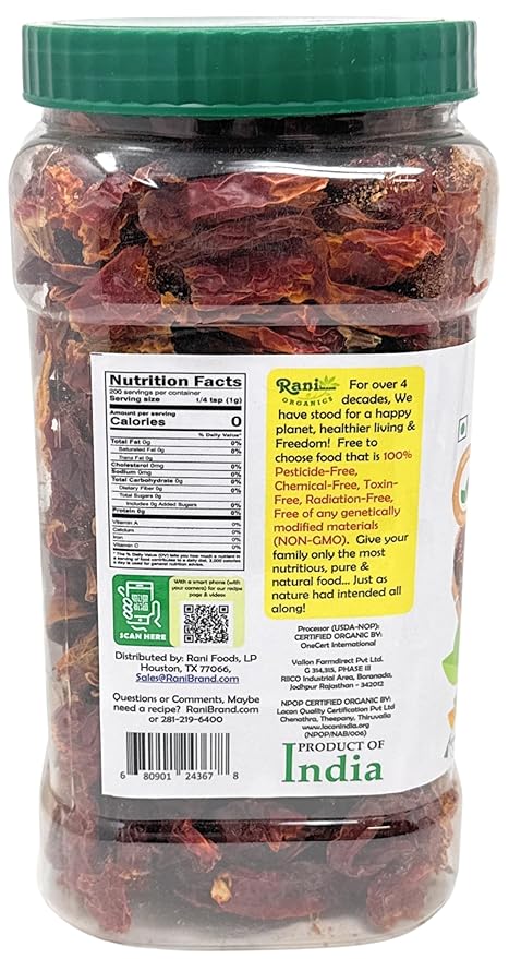 Rani Organic Chilli Whole (Lal Mirch Sabut) 7oz (200g) Bulk PET Jar ~ All Natural | Vegan | No Colors | Gluten Friendly | NON-GMO | Kosher | USDA Organic Certified