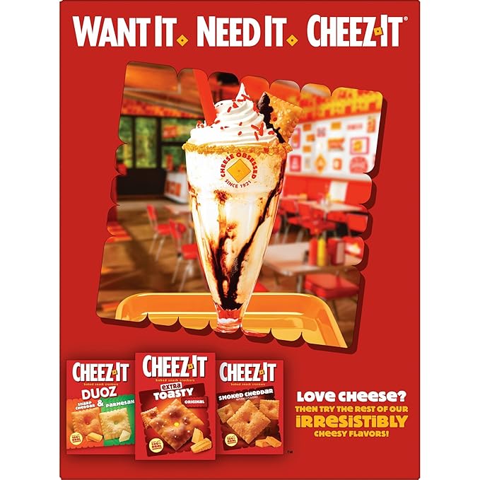 Cheez-It Baked Snack Crackers, Lunch Snacks, Family Size, Hot and Spicy, 21oz Box (1 Box)