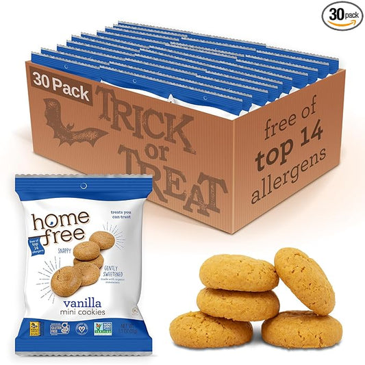 Homefree Treats You Can Trust Gluten Free Mini Cookies, Single Serve, Vanilla, 70% Organic, 1.1 Ounce (Pack of 30)
