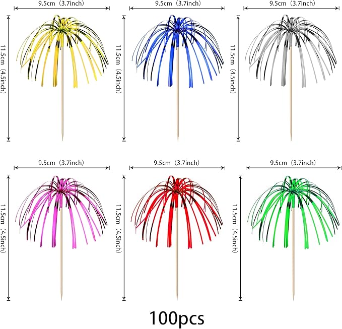 Rsstarxi 100 Pack Firework Cupcake Toppers 4th of July Cupcake Toppers Firework Cocktail Picks Foil Frill Toothpicks Holiday Cake Decorations for New Years Graduation Halloween Party Decorations
