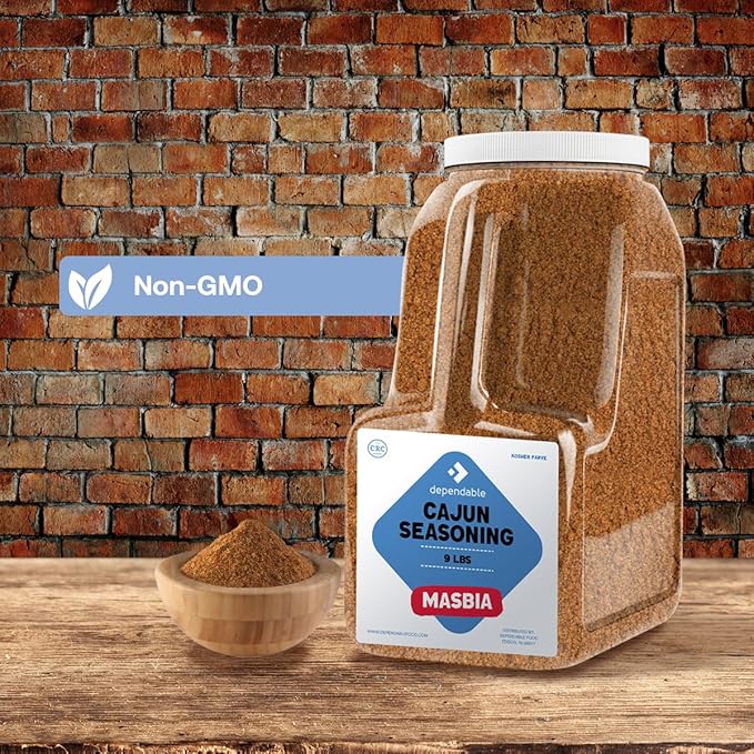 Dependable Food Cajun Seasoning - 9 lb. Bulk Jug, Non-GMO, Resealable Jar, Kosher- Perfect for Cooking, Grilling, and Seasoning Meat, Vegetables, & More