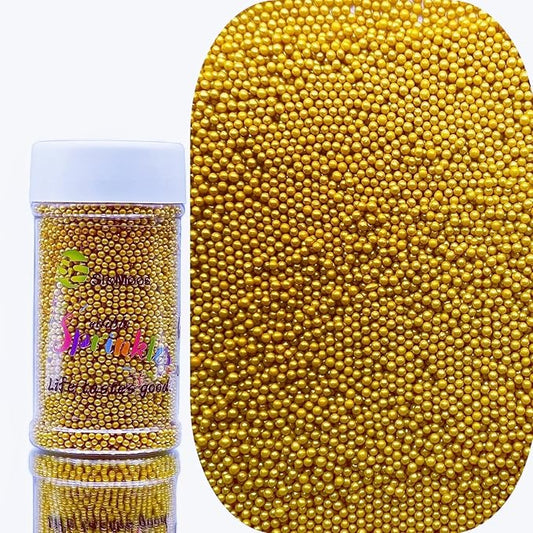 SE Si&Moos Nonpareil Sprinkles, 2mm Gold Mini Edible Pearls Gold Sprinkles for Cake Decorating Christmas Cookie Decorations Wedding Shower Party Christmas Holiday Supplies 3.5 OZ