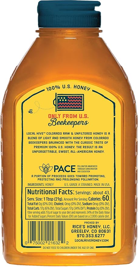 Local Hive Colorado Raw Unfiltered Honey – 32oz, 100% Pure US Honey, Sourced from American Bees and Beekeepers - Natural Sweetener, Ideal for Tea, Baking, and Cooking