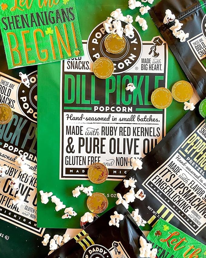 Pop Daddy Flavored Popcorn Gourmet, Dill Pickle Flavor Popped Popcorn, Hand Seasoned Ruby Red Kernels, Gluten Free Healthy Popcorn Snacks, 5oz Individual Bags, 3 Pack