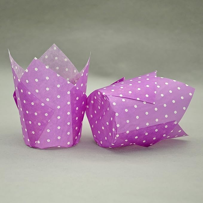 Large Muffin Greaseproof paper Baking cupcake cups, 2-1/4" x 4" Purple printed with Polka Dot Tulip Baking Cup(Large) (125pcs)