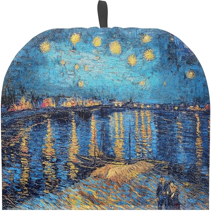 Night Oil Paint Tea Cozy for Teapot Kitchen Kettle Dust Cover Teapot Cover with Handle Dust Cover Teapot Cozy Tea Cosy for Keeping Warm Can Hung and Folded 竊뉰lue竊?"<div>