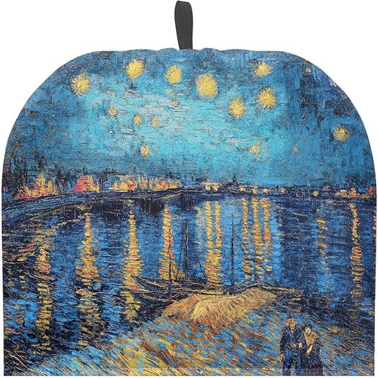Night Oil Paint Tea Cozy for Teapot Kitchen Kettle Dust Cover Teapot Cover with Handle Dust Cover Teapot Cozy Tea Cosy for Keeping Warm Can Hung and Folded 竊뉰lue竊?"<div>