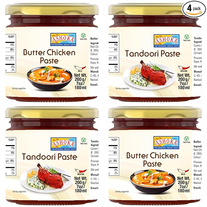 Ashoka Butter Chicken & Tandoori Paste Variety Pack | Vegan | Kosher | Gluten-Free | Easy-to -Use Curry Paste | Authentic Indian Since 1932 | Pack of 4