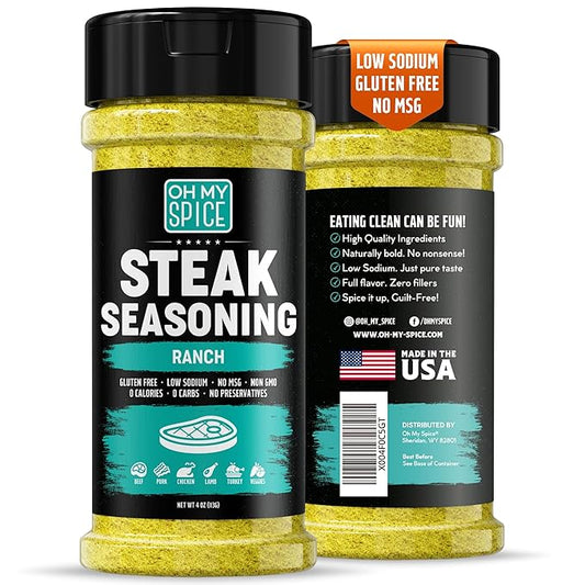 Steak Seasoning Ranch Seasoning Powder Mix - Gluten Free & Low Sodium Meat Seasonings Blend for Beef, Ribeye, T Bone & NY Strip Steaks. Ranch Powder Steak Seasonings for Grilling. BBQ Rub Spices. 4oz