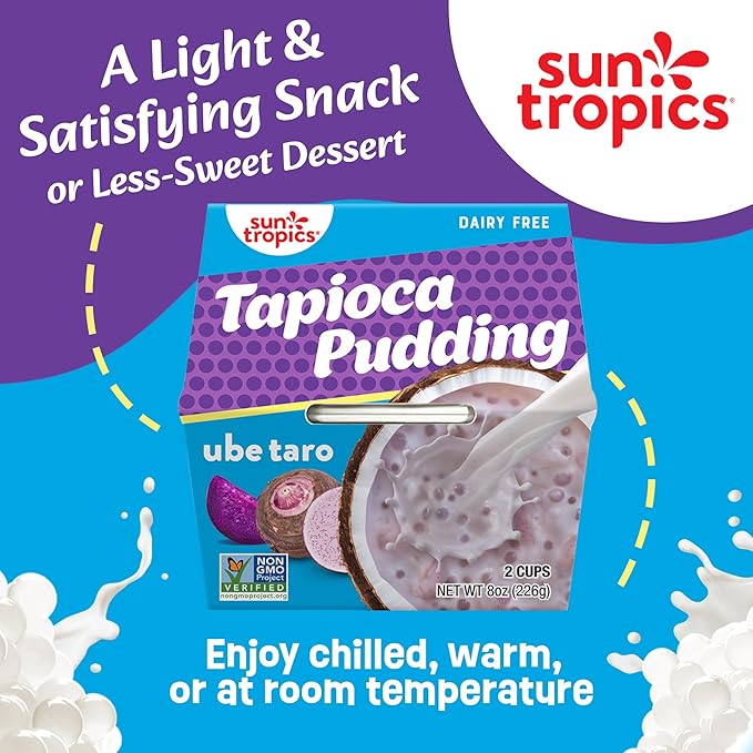 Sun Tropics Tapioca Pudding, Ube Taro | Vegan Dairy Free Pudding | Gluten Free, Non-GMO Project Verified | Ready-to-Eat Cups | 4oz (Pack of 12)