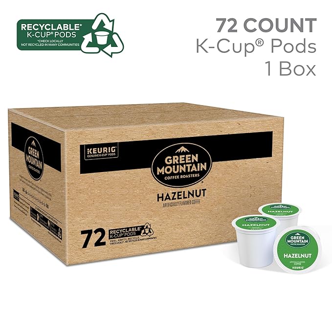 Green Mountain Coffee Roasters Hazelnut Keurig Single-Serve K-Cup pods, Light Roast Coffee, 72 Count