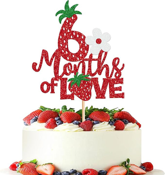 1 Pack Strawberry Happy 6 Months Birthday Cake Topper Red Half Way to One Cake Pick 1/2 Berry Sweet Half Birthday Cake Decoration Fruit Strawberry Theme Birthday Strawberry Party Cake Decorations