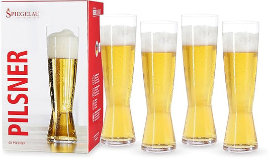Spiegelau Beer Classics Tall Pilsner Glasses, Set of 4, European-Made Lead-Free Crystal, Modern Beer Glasses, Dishwasher Safe, Professional Quality Pilsner Glass Gift Set, 15 oz
