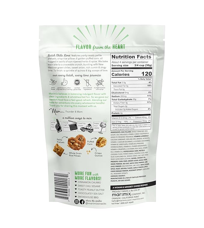 Marimix Snack Mix | Hatch Chili Lime 2 Pack | Crunch Baked Sweet & Salty Savory Plant Based Naturally Gluten Free Whole Grain Fiber Charcuterie Pretzel Trail Party Mix | No Artificial Ingredients