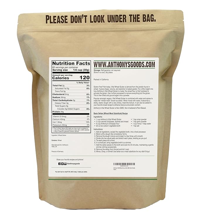Anthony's Vital Wheat Gluten, 4 lb, Vegan, Non GMO, Keto Friendly, Low Carb