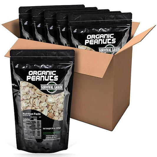 Survival Grocery짰 Organic Dry Roasted Peanuts - Protein Rich, Non-GMO, Gluten-free, Vegan-friendly, Low Carb Snack, Packed With Essential Vitamins & Minerals, Heart Healthy, Fiber-filled (144 oz./6 Bags)