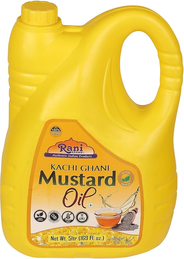 Rani Mustard Oil (Kachi Ghani) 169 Ounce (5 Liter) Pack of 2, NON-GMO | Gluten Free | Vegan | 100% Natural | Kosher