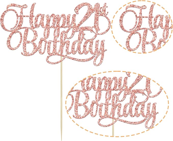 1 Pack Happy 21st Birthday Cake Topper Glitter Number 21 Twenty One Years Old Birthday Cake Pick Decoration for Celebrating 21st Birthday Anniversary Party Supplies Rose Gold