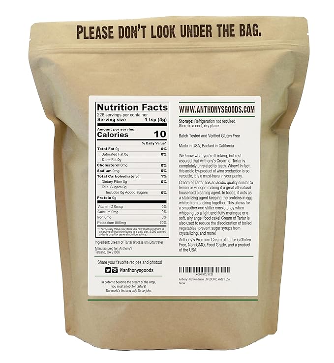 Anthony's Premium Cream of Tartar, 2 lb, Gluten Free, Food Grade, Non GMO, USP, FCC, Made in USA