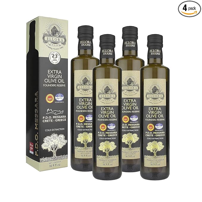 Ellora Farms, Greek Extra Virgin Olive Oil, Certified Single Estate, First Cold Press, Bottle Gift Box 17 FL oz., Pack of 4