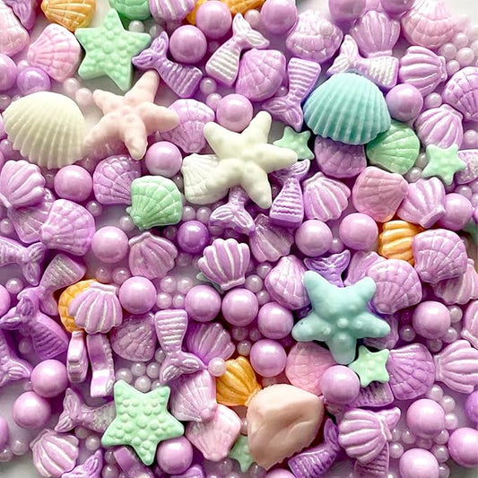 Sentovac Purple Mermaid Sprinkle Edible Decorating Ocean Sprinkles for Cake Cupcake Topper Cookie Baking Decorations Starfish Shell Pearl Mermaid Candy Mix Mermaid Party Birthday Cake Decorations
