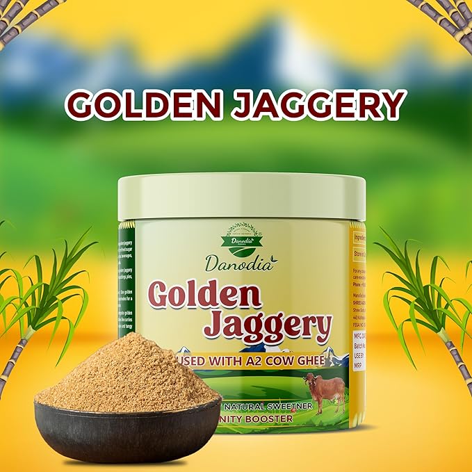 Danodia Foods Golden Jaggery Infused with A2 Cow Ghee ??400g | Made with Sugarcane Juice & Pure A2 Cow Ghee