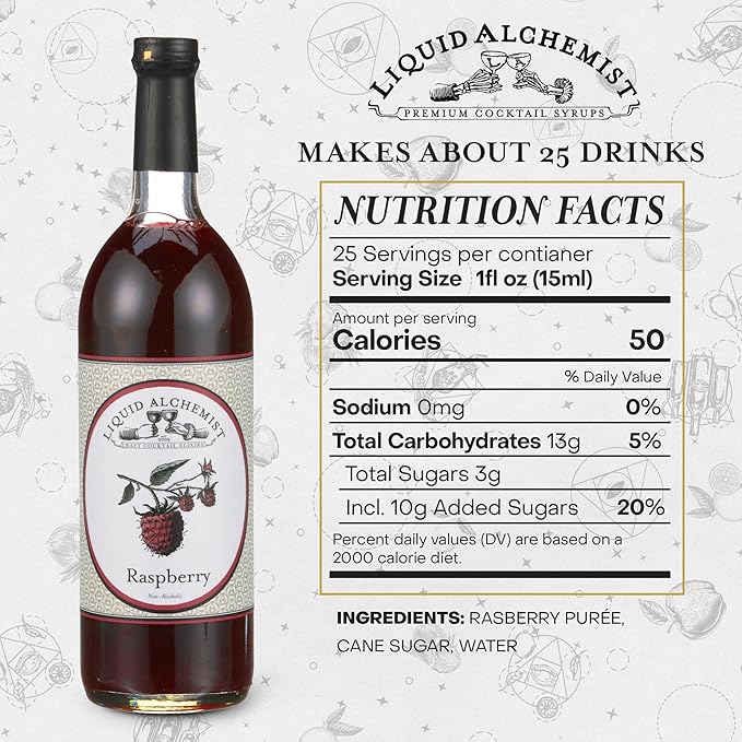 Liquid Alchemist Raspberry Syrup for Drinks - Real Ingredients Make our Raspberry Puree for Drinks the Perfect Drink Mixer - Our Cocktail Syrup is Non-GMO & Vegan (25.4 oz)