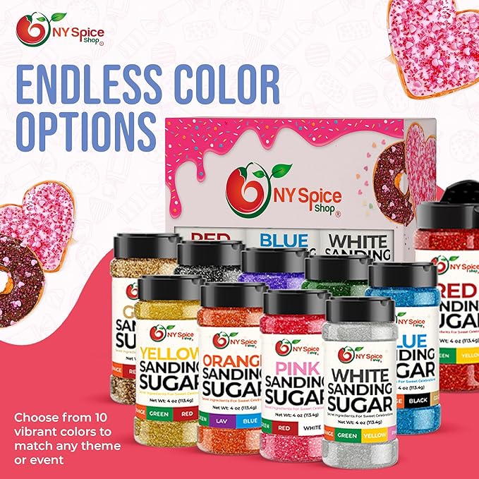 NY Spice Shop Red Sanding Sugar - 4 Ounce Sweet Colorful Edible Sprinkles For Candy Dish - Sugar Sprinkles For Cake Decorating Basket & Dishes
