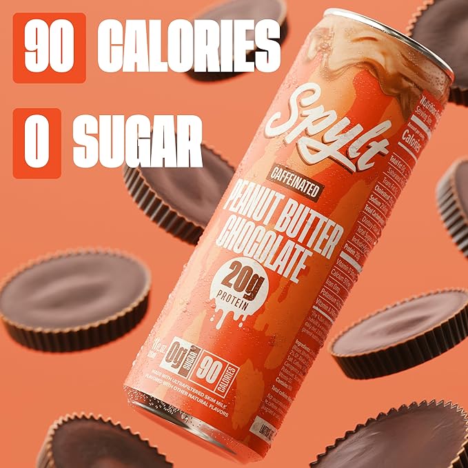 High Protein Peanut Butter Chocolate Milk with 60mg Caffeine & 20g Protein - 90 Calories, Ready to