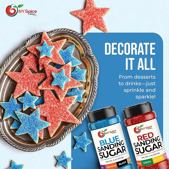 NY Spice Shop Red-White-Blue Sanding Sugar - Sweet Colorful Edible Sprinkles for Candy Dishes, Cake Decorating, and Dessert Displays - 4 Ounce (Pack of 3)