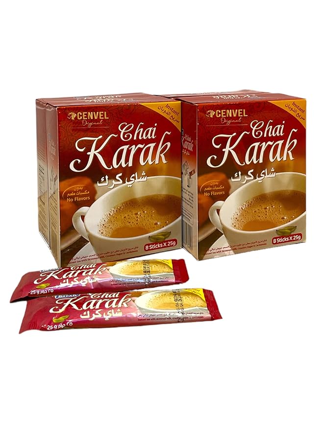 CENVEL® Karak Chai Sweetened | Premium Instant Karak Tea – Natural | Instant Indian Authentic Chai | 32 Sachets (Pack of 4)