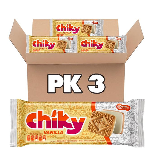 Chiky Vanilla Fudge Cookies, Crunchy & Sweet, Smooth Cream Center, Crispy Texture That Melts In Every Bite, 16.9 Ounces, 1 Box contains 3 Bags, each with 12 Individual Packs