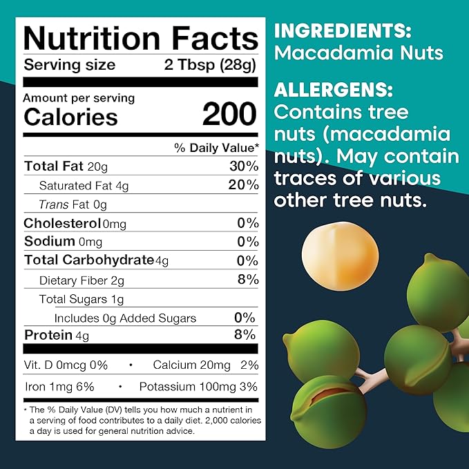 Wilderness Poets, Raw Macadamia Nut Butter - Vegan, No Salt (8 Ounce) - Glass Jar