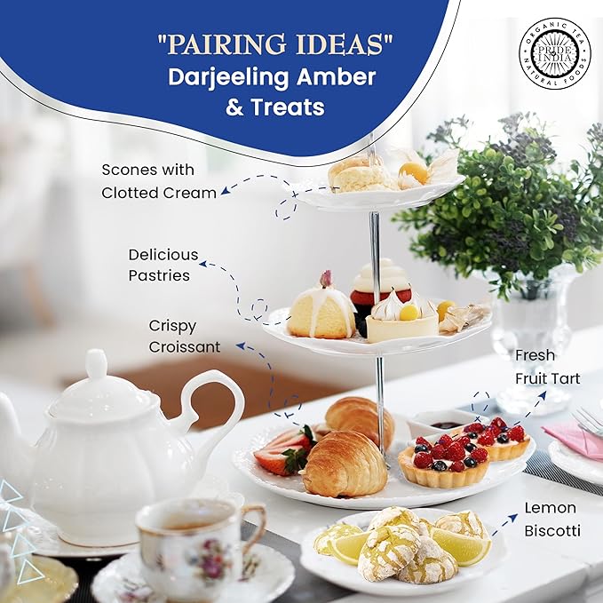 Pride of India | PACK of 6 - Darjeeling Amber: Afternoon Black Tea | 15 Pyramid Full Leaf Individually Wrapped Tea Bags | Smooth, Musky, Flowery Flavor| Single Estate Certified Classic Tea