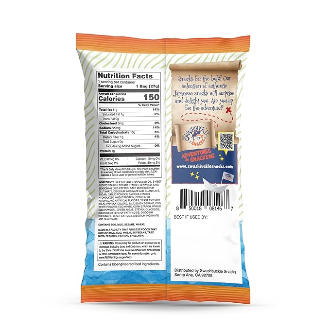 Japanese Tempura Seaweed Chips, Noriten ??Sriracha Flavor | 0.95oz x 5 Pack | Made in Japan by Swashbuckle Snacks