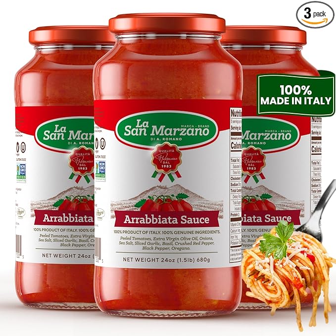 La San Marzano Arrabiata Sauce, 24 oz, Pasta Sauce Made in Italy, All Purpose Tomato Premium Quality, All Natural, Mediterranean Diet, Non GMO, Vegan, Gluten Free