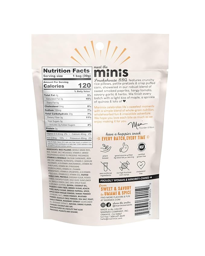 Marimix Snack Mix | Crunch Baked Sweet & Salty Savory Plant Based Naturally Gluten Free Whole Grain Fiber Charcuterie Pretzel Trail Party Mix | No Artificial Ingredients | 12 Count (Mini Smokehouse BBQ)