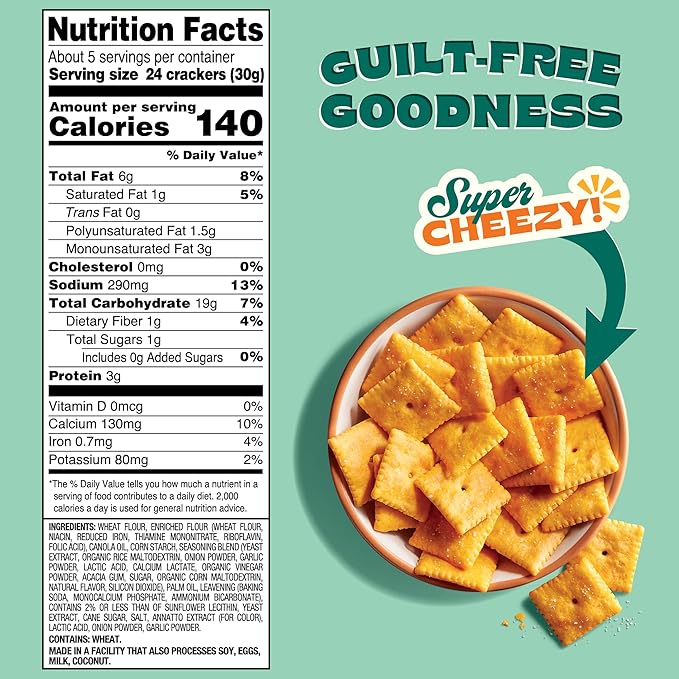 Back to Nature Cheese Flavored Crackers - Non-GMO, Made with Wheat Flour, Vegan, Delicious Snacks, Cheezy Square, 5 Ounce (Pack of 2)