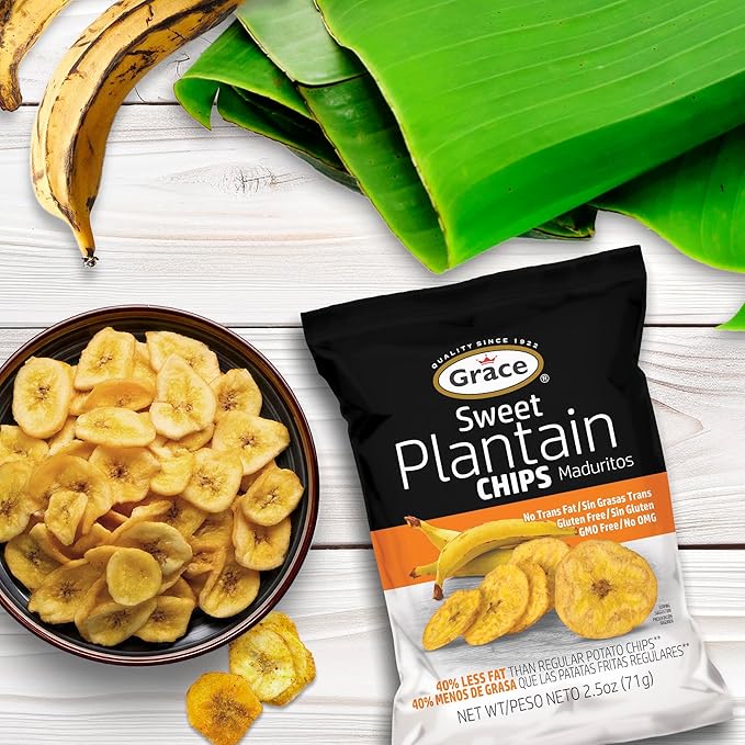 Grace Sweet Plantain Chips 2.5oz - 6 Pack Individual Bags - Jamaican Snacks - Caribbean Gluten Free Banana Platanitos - Non-GMO & No Trans Fat - Low Sodium Chips