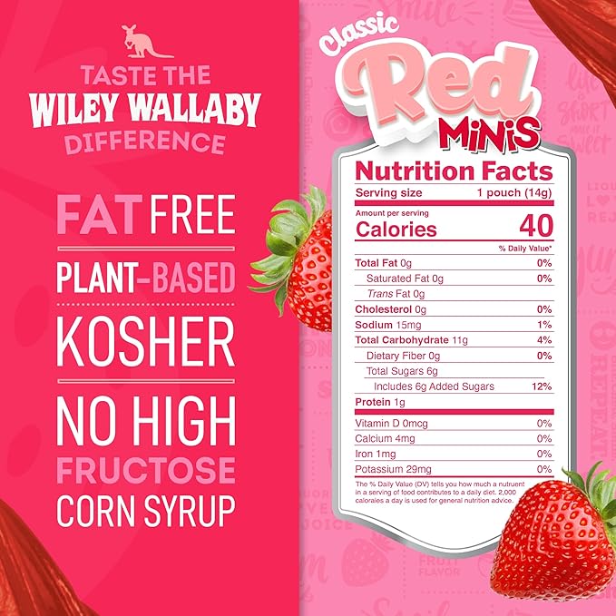 Wiley Wallaby Mini Licorice Bites 0.5 Ounce Classic Gourmet Soft & Chewy Australian Classic Red Licorice Candy Bags, 80 Pack