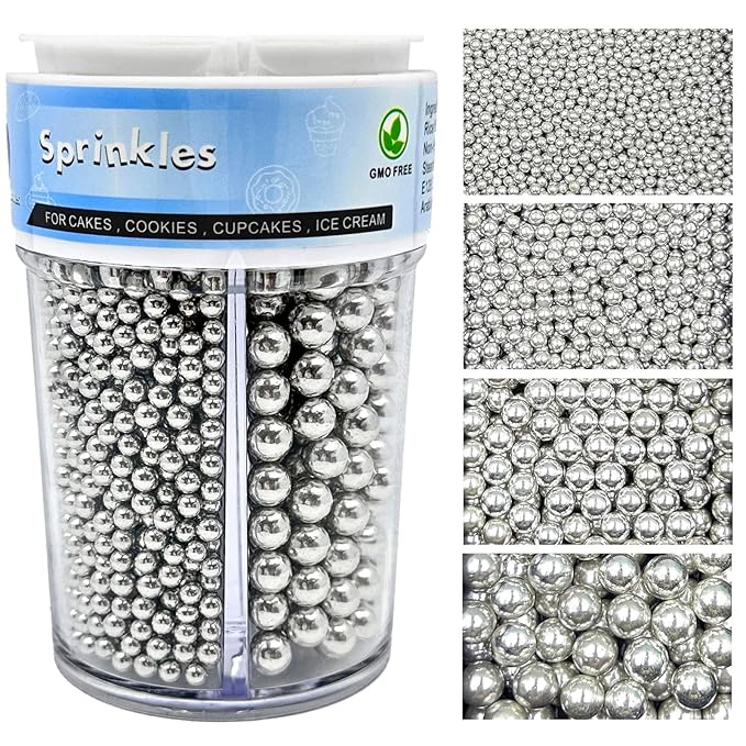 Sprinkles for Cake Decorating, Silver Pearl Sprinkles Mix for Birthday Cake Cupcake Cookie Baking Ice Cream Toppings