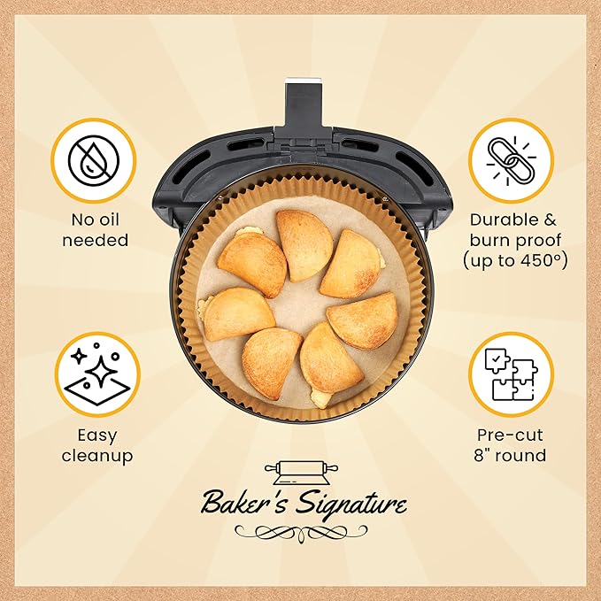 Air Fryer Liners for Ninja, 125 Pcs Round Disposable Airfryer Paper Liners ??Non-Stick and Oil Proof for Easy Cleanup, Great for Oven, Pans & Baking ??8 Inch for 5-8 qt Basket by Baker's Signature