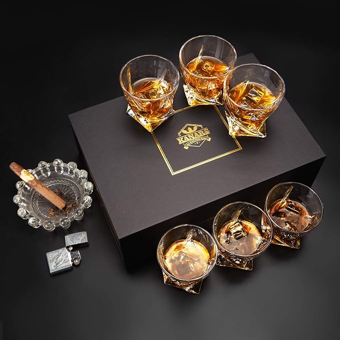 KANARS Crystal Whiskey Glass - Set of 6 Rocks Glasses 10 Oz in Luxury Box - Lowball Bar Tumblers for Scotch Cocktail Irish Whisky Cognac Rum - Gifts for Men Dad - Ultra Clear