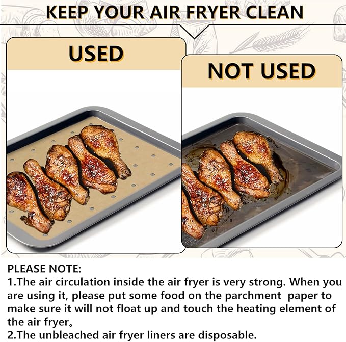 120 Sheets Air Fryer Oven Liners 11 x 12 Disposable Air Fryer Parchment Paper Liners Rectangle Non Stick Parchment Baking Paper Compatible with Ninja Foodi/Cuisinart/Breville/Emeril Lagasse/Gowise