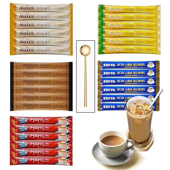 Korean 3 in 1 Instant Coffee Mix Variety Sample Packets.Camping or Traveling Essentials. (1 Count(Pack of 30), mocha)