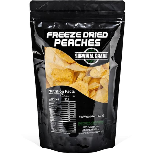 Survival Grocery Freeze Dried Peaches ??All-Natural, No Added Sugar or Preservatives, Rich in Vitamin C & Fiber, Long Shelf Life, Healthy Snack for Yogurt, Smoothies, Baking & On-the-Go, 6 oz